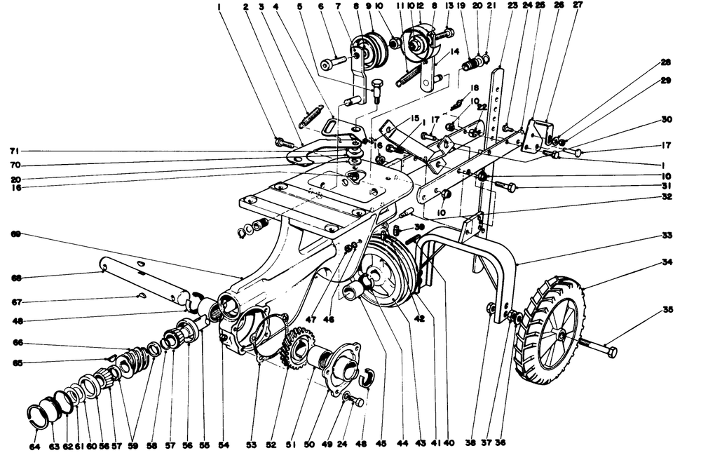 Chassis Assembly Diagram and Parts List for 58235 5000001 - 5999999 Toro Tiller