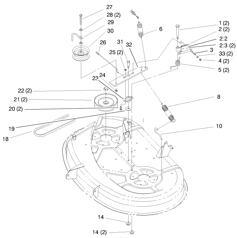 Pulley & Belt Assembly (38" Cutting Unit) Diagram and Parts List for 71208 7900001 - 7999999 Toro Lawn Tractor