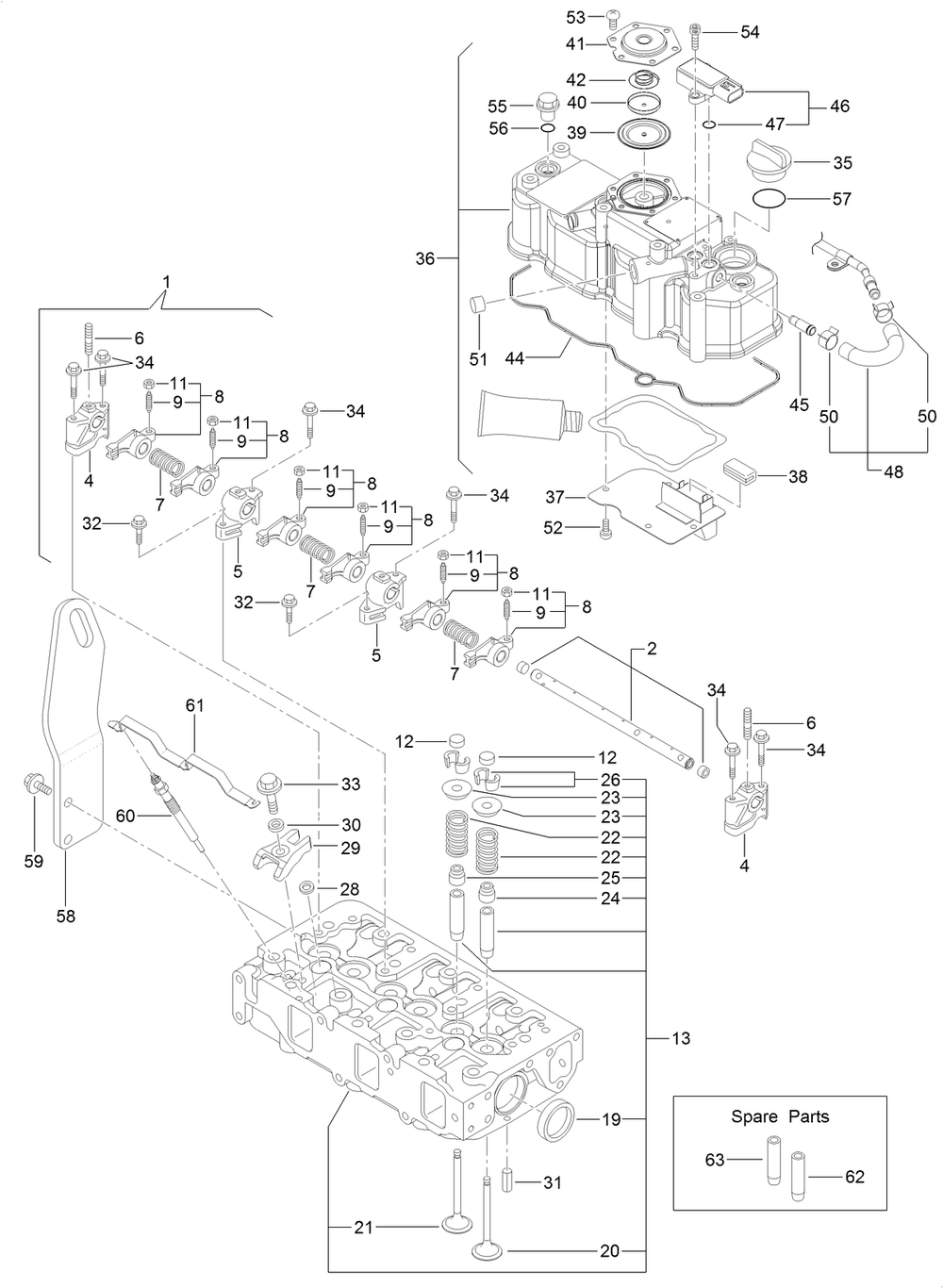 Cylinder Head And Cover Assembly Diagram and Parts List for 25403 400000000 - 401399999 Toro Lawn Tractor Accessories