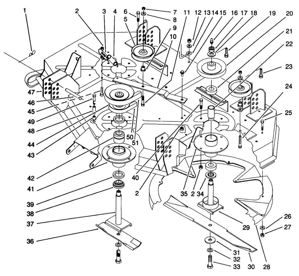 Deck & Spindle Assembly Diagram and Parts List for 30148 2000001 - 2999999 Toro Lawn Mower