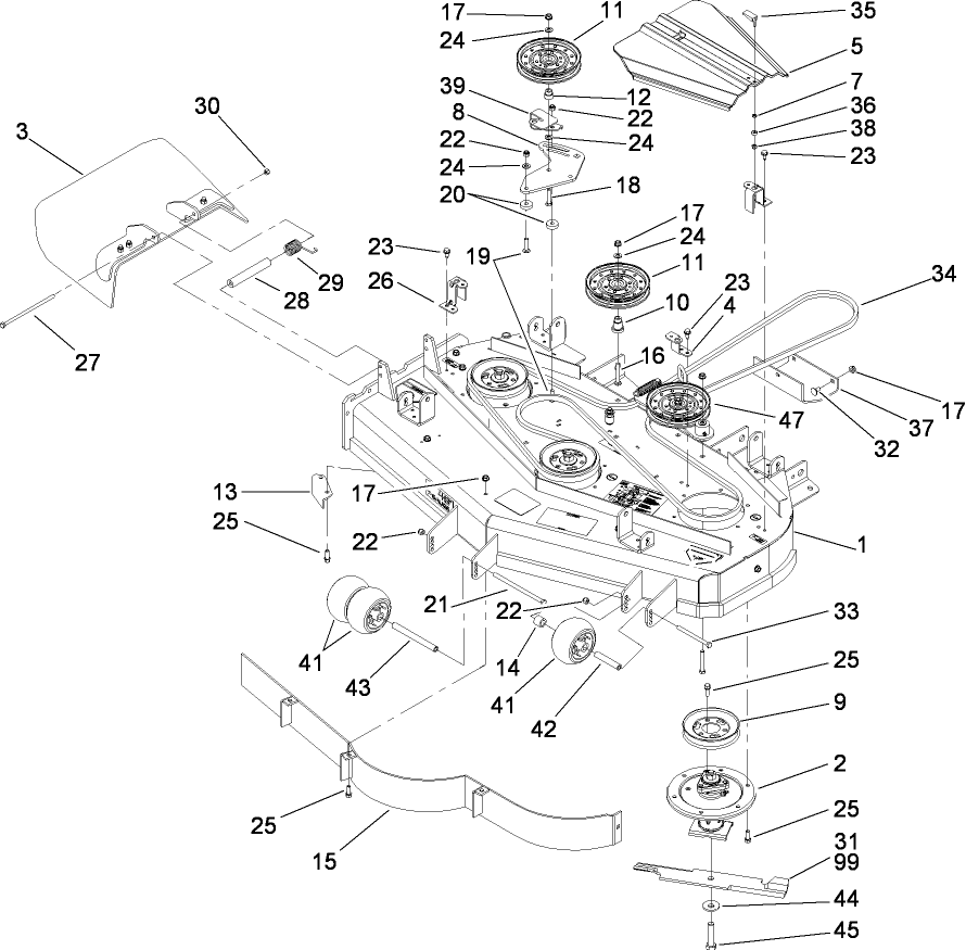 Deck Assembly Diagram and Parts List for 74448 (280000001-280999999)(2008) Toro Lawn Mower