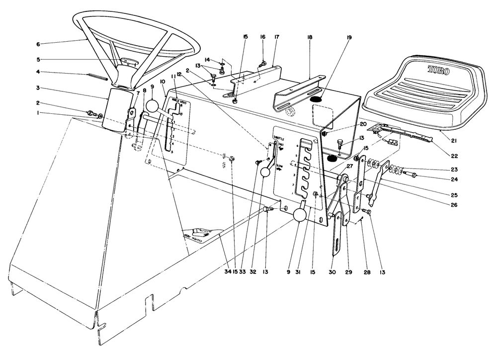 Seat & Steering Wheel Assembly Diagram and Parts List for 56138 3000001 - 3999999 Toro Lawn Tractor