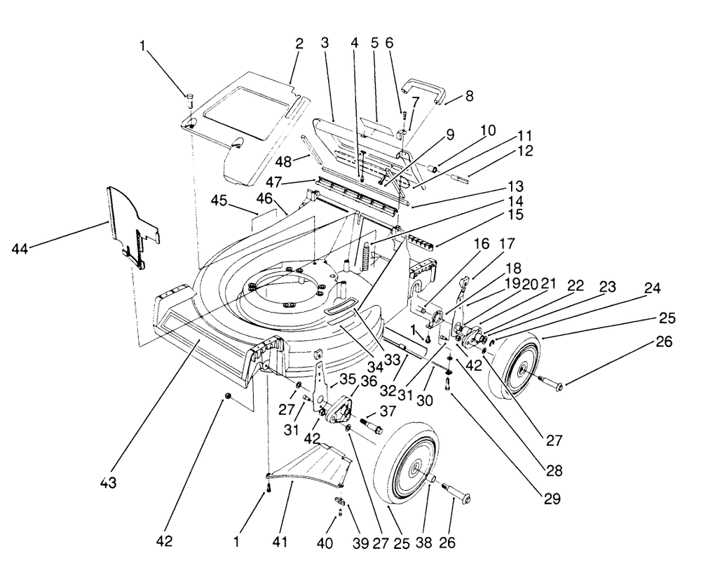Housing Assembly Diagram and Parts List for 26562 0000001 - 0999999 Toro Lawn Mower