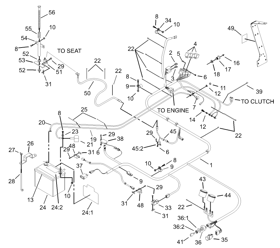 Electrical System Assembly Diagram and Parts List for 74213 (230006001-230999999)(2003) Toro Lawn Mower