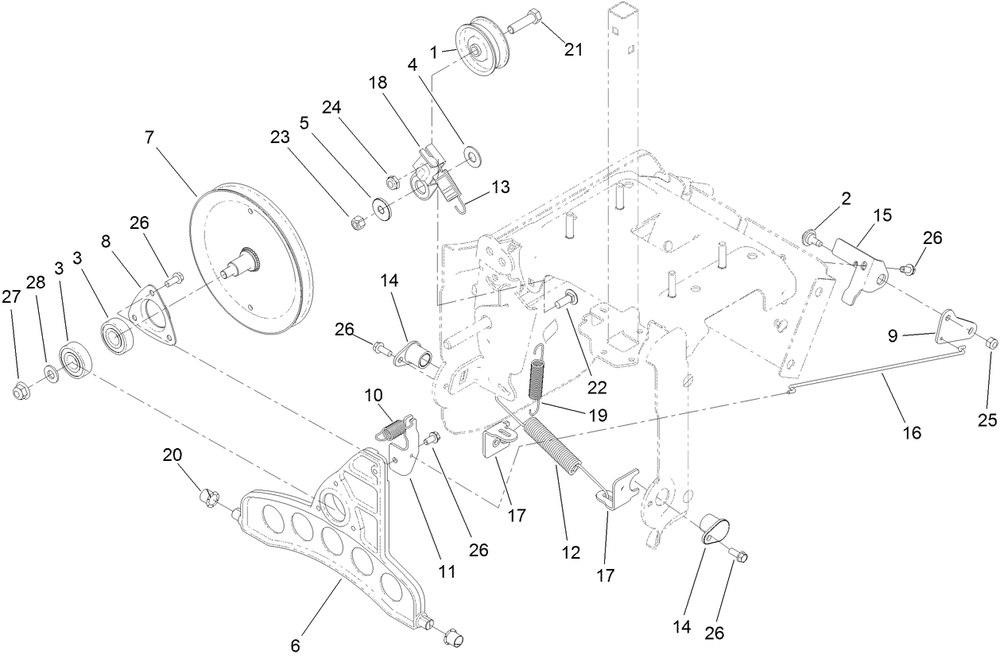Pulley And Bellcrank Assembly Diagram and Parts List for 37798 413000000 - 416159999 Toro Snow Blower