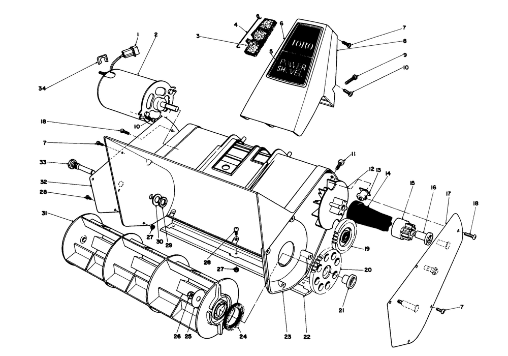 Rotor Housing Assembly Diagram and Parts List for 38310 7000001 - 7999999 Toro Snow Blower
