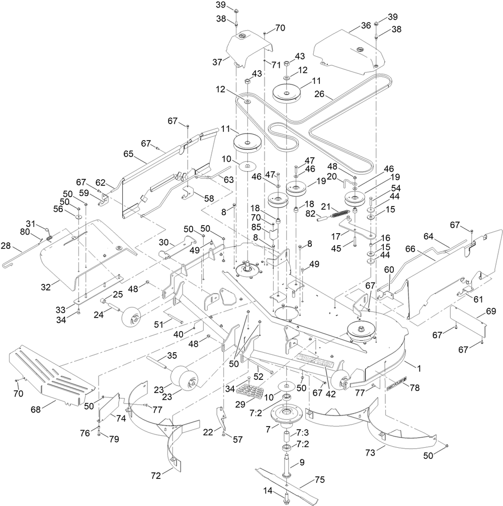 60 Inch Deck Assembly Diagram and Parts List for 76660 400000000 - 999999999 Toro Lawn Tractor