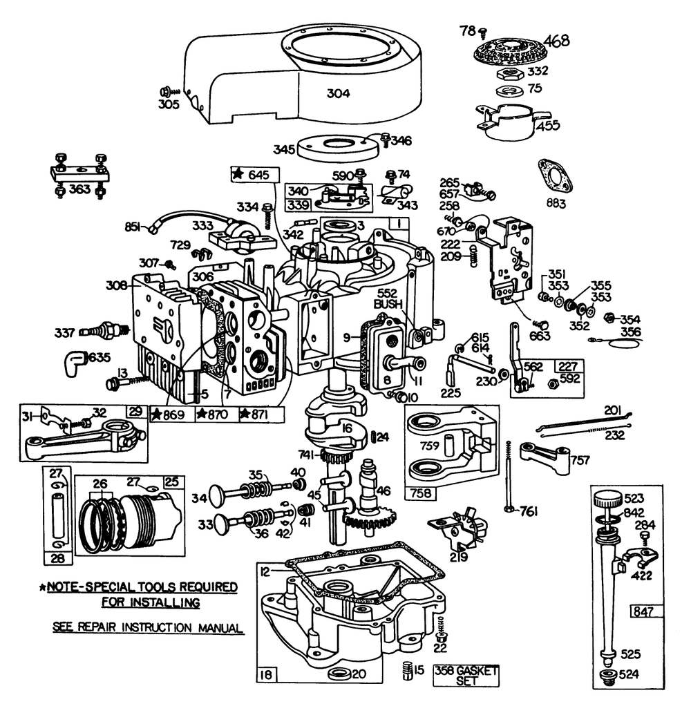 Engine Briggs & Stratton Model 252707-0177-01 Diagram and Parts List for 57356 0000001 - 0999999 Toro Lawn Tractor