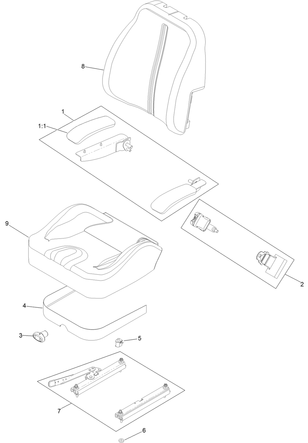 Seat Assembly Diagram and Parts List for 74463 400000000-402099999 Toro Lawn Tractor
