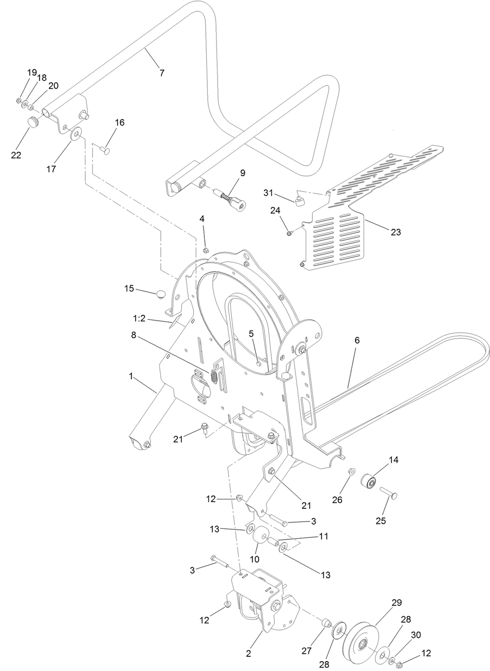 Blower Frame Assembly Diagram and Parts List for 78593 402860000-403399999 Toro Lawn Mower