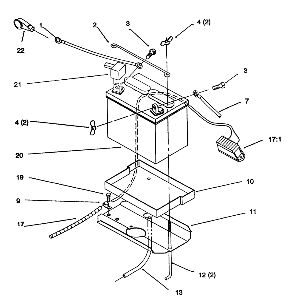 Battery Diagram and Parts List for 72063 4900001 - 4999999 Toro Lawn Tractor