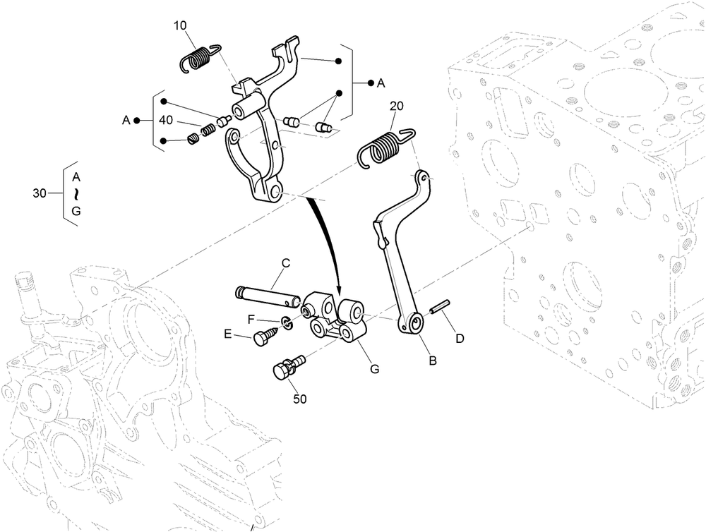 Governor Fork Lever Assembly Diagram and Parts List for 22337CP 410400000 - 999999999 Toro Lawn Tractor Accessories