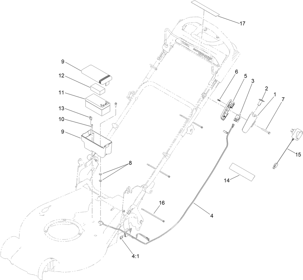 Electrical Assembly Diagram and Parts List for 20838 401700000 - 409999999 Toro Lawn Mower
