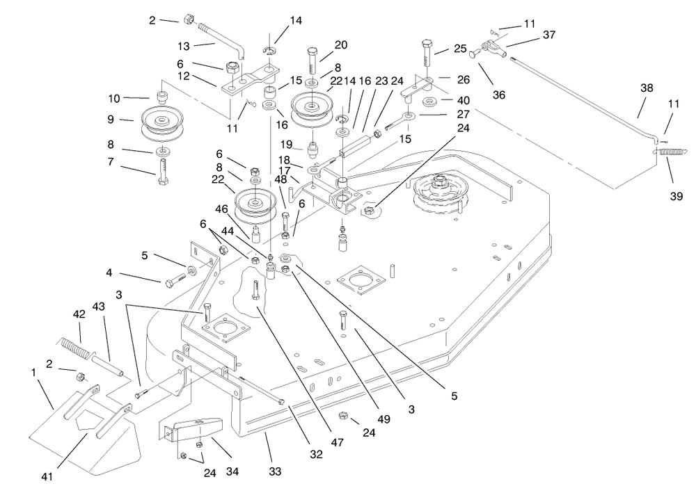Deck, Drive Pulleys And Deflector Diagram and Parts List for 30197 890001 - 899999 Toro Lawn Mower