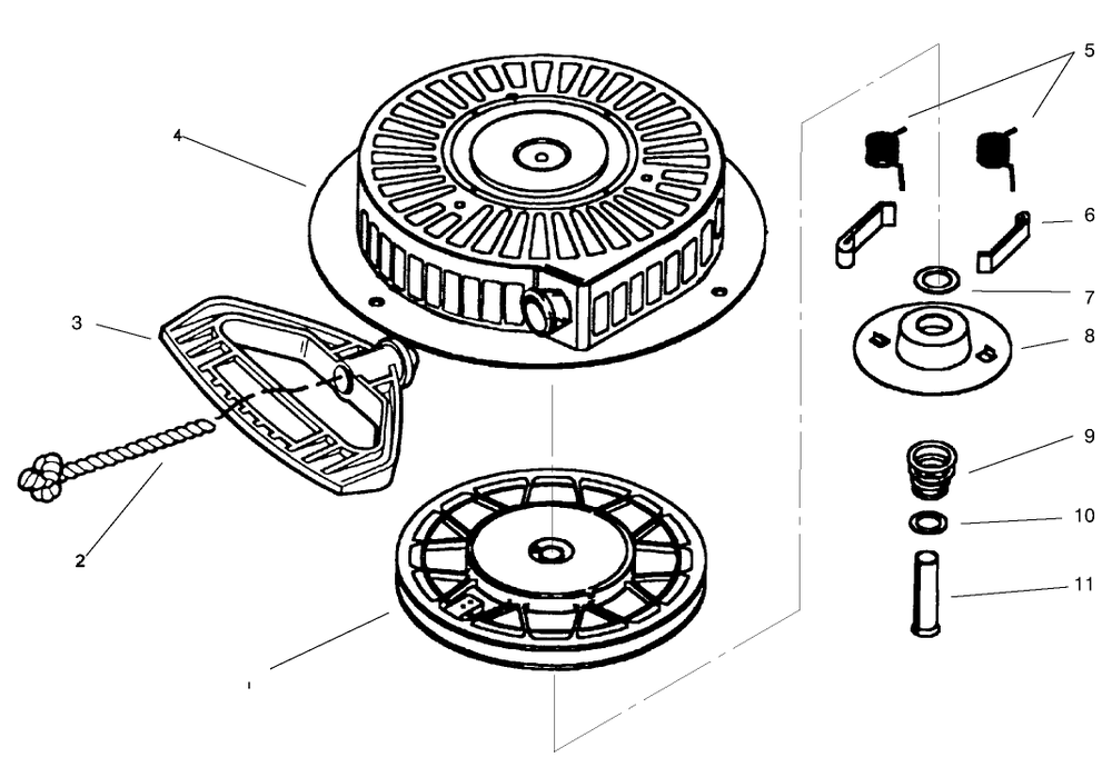 Rewind Starter Tecumseh No. 590733 Diagram and Parts List for 38543 7900001 - 7999999 Toro Snow Blower
