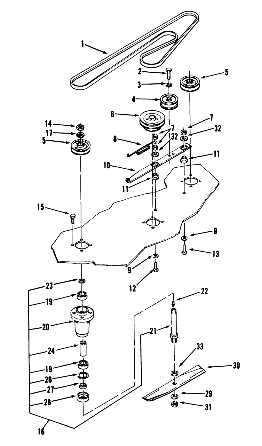 Pulleys And Belt Assembly Diagram and Parts List for D5-42MR01 2000001 - 2999999 Toro Lawn Mower