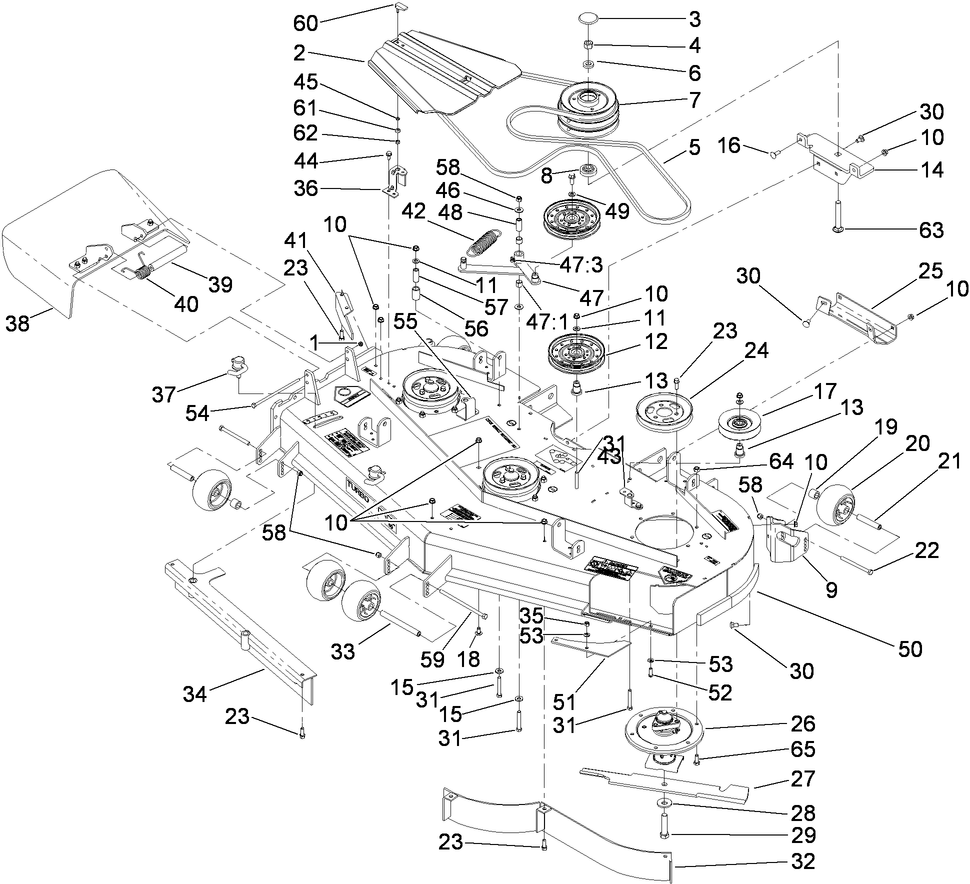 Deck Assembly Diagram and Parts List for 74268 (290000001-290999999)(2009) Toro Lawn Mower