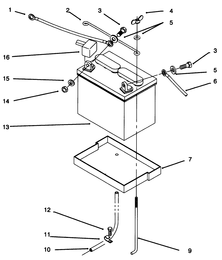 Battery Diagram and Parts List for 73440 5900223 - 5999999 Toro Lawn Tractor