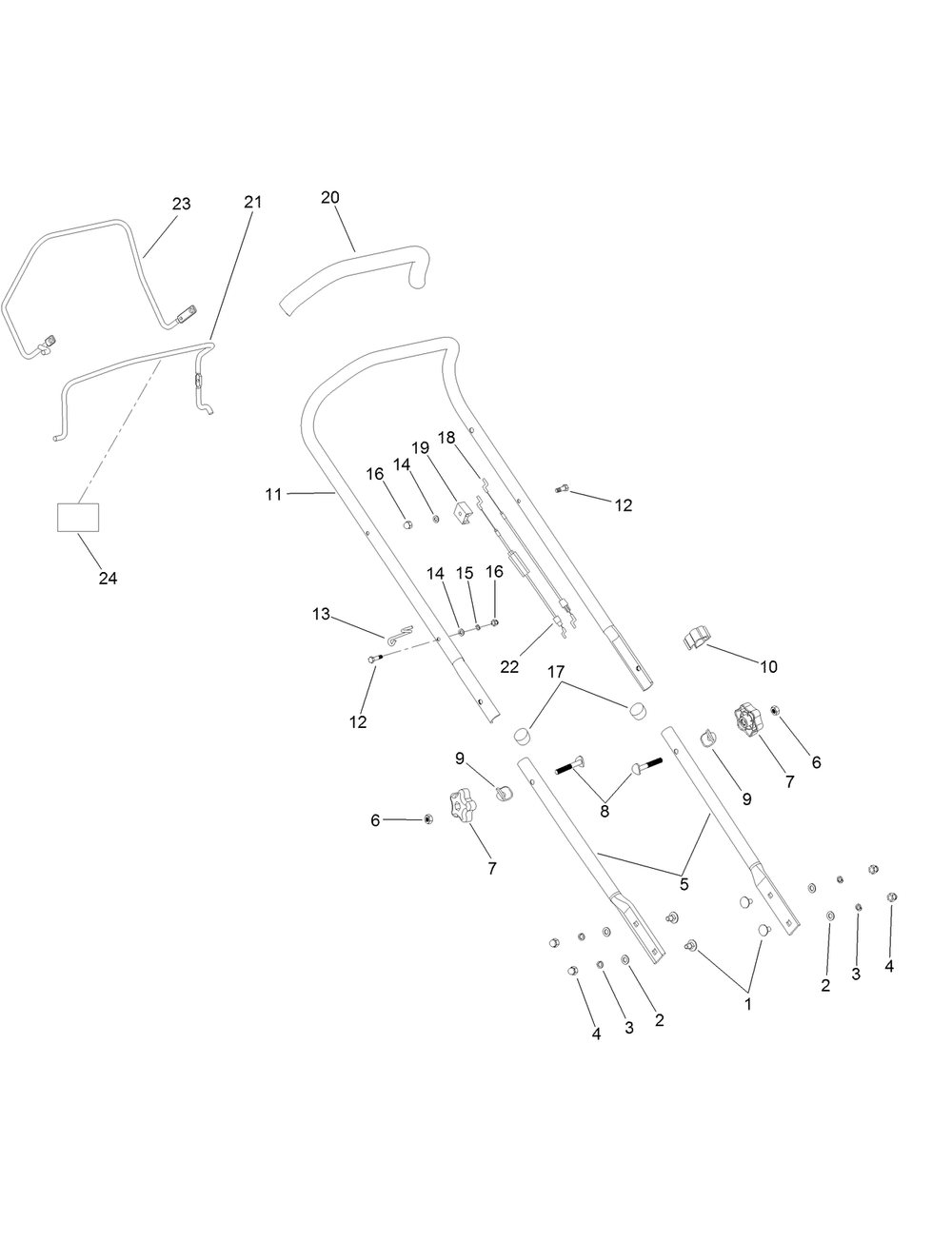 Handle Bar And Controls Assembly Diagram and Parts List for 20942 321000001 - 321999999 Toro Lawn Mower