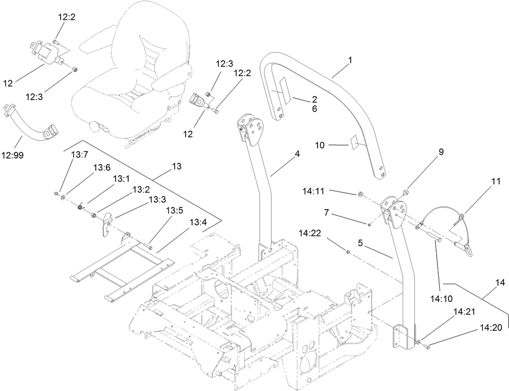 Roll-Over Protection System Assembly Diagram and Parts List for 74268 (313000001-313999999)(2013) Toro Lawn Mower