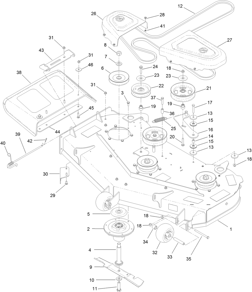 Deck Assembly Diagram and Parts List for 44448 400000000-406992239 Toro Lawn Mower