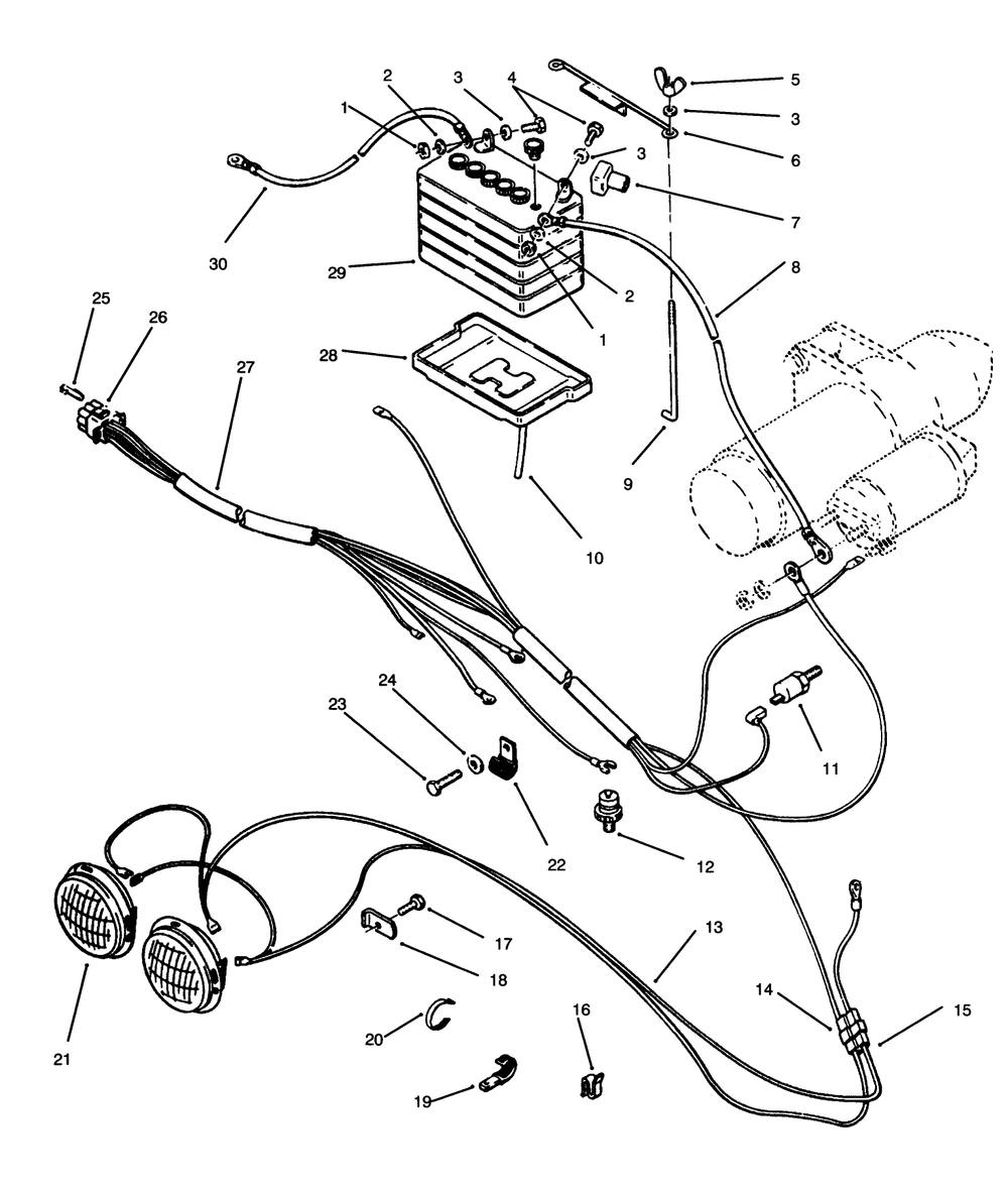 Battery & Headlights Assembly Diagram and Parts List for 73520 4900001 - 4999999 Toro Lawn Tractor