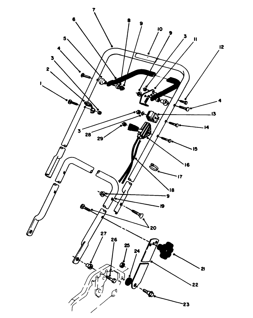 Handle & Throttle Control Assembly Diagram and Parts List for 20101 1000001 - 1999999 Toro Lawn Mower