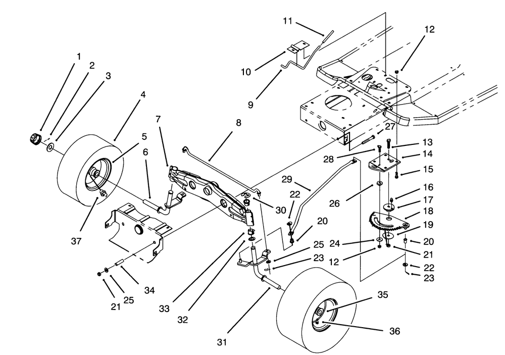 Front Axle Assembly Diagram and Parts List for 71200 3900001 - 3999999 Toro Lawn Tractor