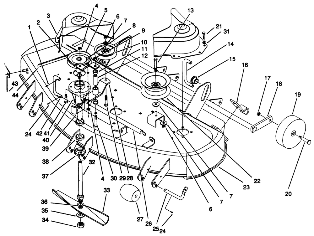 Cutting Deck Assembly Diagram and Parts List for 05-42SS01 1000001 - 1999999 Toro Lawn Mower