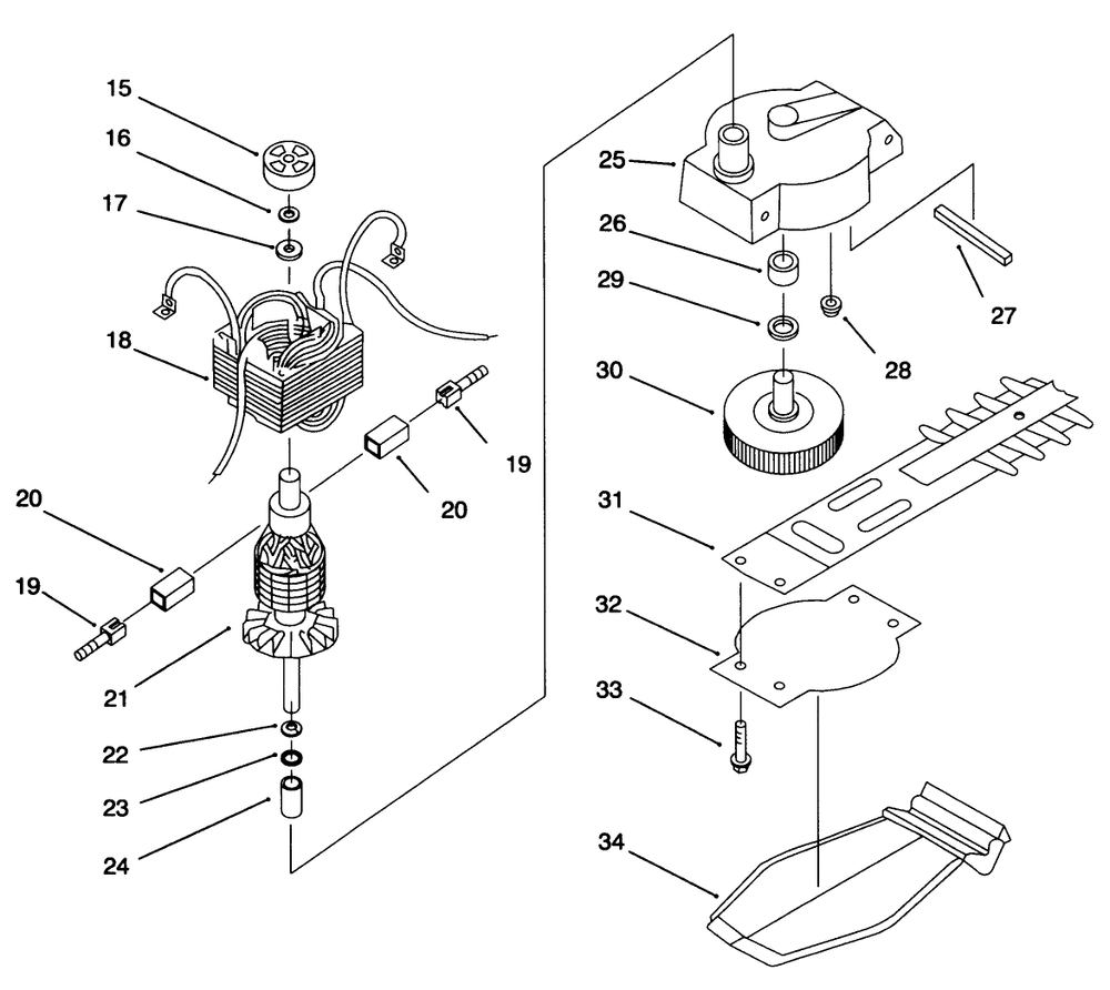 Motor And Blade Assembly Diagram and Parts List for 51807 790000001 - 799999999 Toro Trimmer