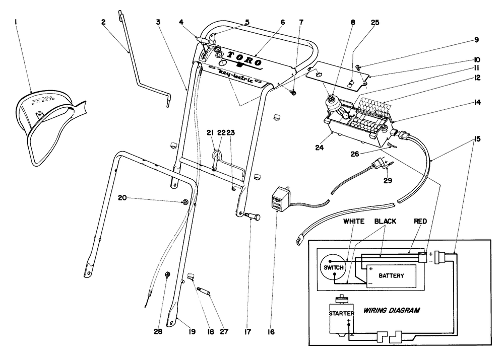 Handle Assembly Diagram and Parts List for 19444 0000001 - 0999999 Toro Lawn Mower