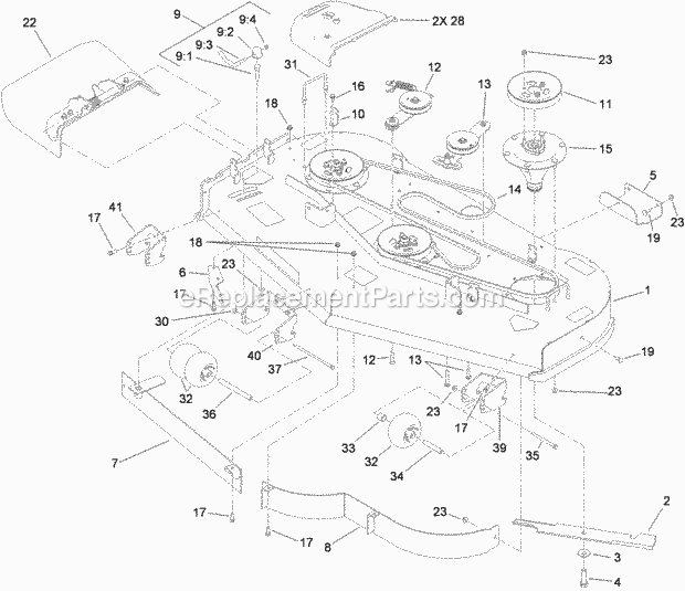 Deck Assembly Diagram and Parts List for 74551 310000001-310999999 Toro Lawn Mower