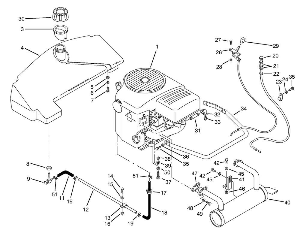 Engine & Fuel System Assembly Diagram and Parts List for 74101 590001 - 599999 Toro Lawn Tractor