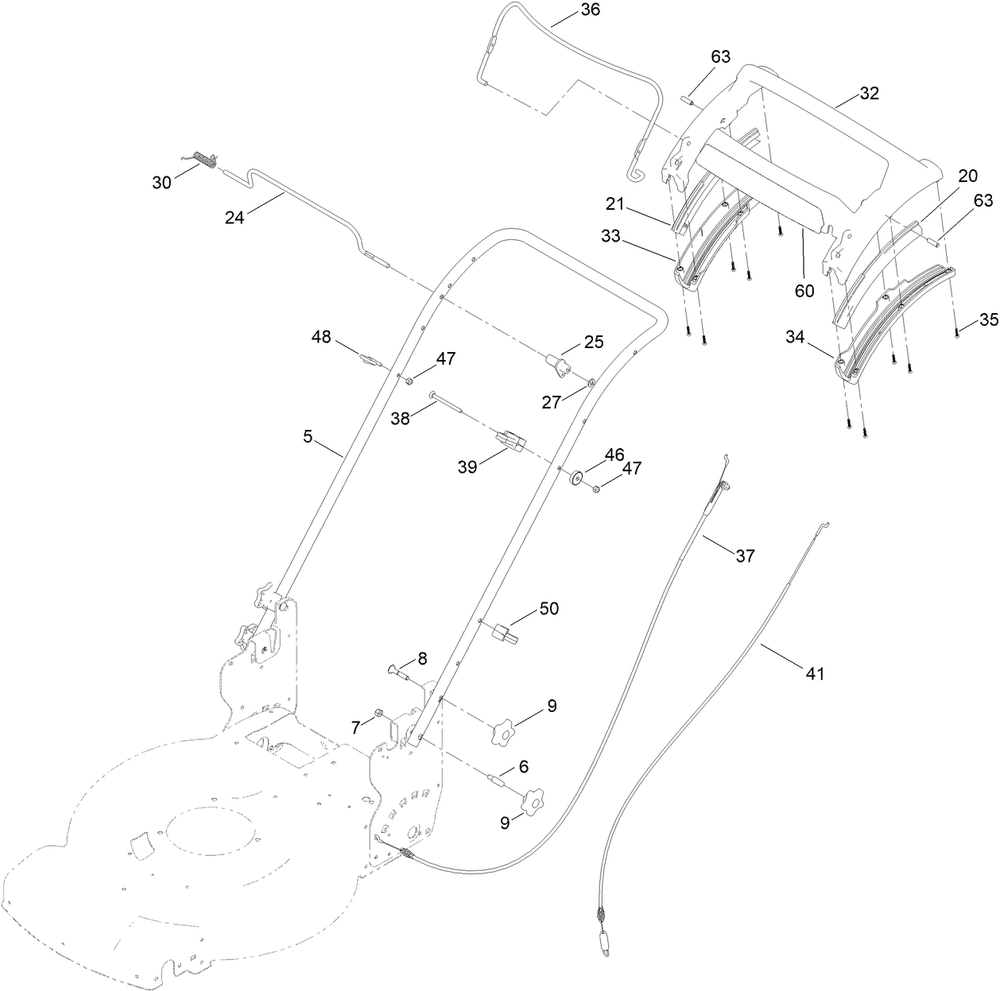 Handle Assembly Diagram and Parts List for 21462 412001350 - 412899999 Toro Lawn Mower