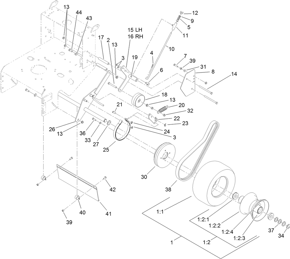 Drive Wheel And Brake Assembly Diagram and Parts List for 39638 400000000-404324999 Toro Lawn Mower