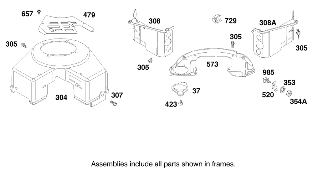Engine Briggs & Strattonâ Model Diagram and Parts List for 30189 790001 - 799999 Toro Lawn Tractor Accessories