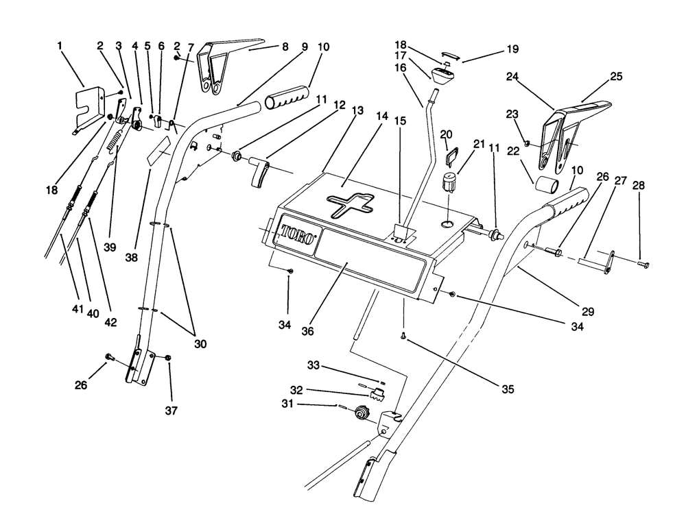 Handle Assembly Diagram and Parts List for 38540 2000001 - 2999999 Toro Snow Blower