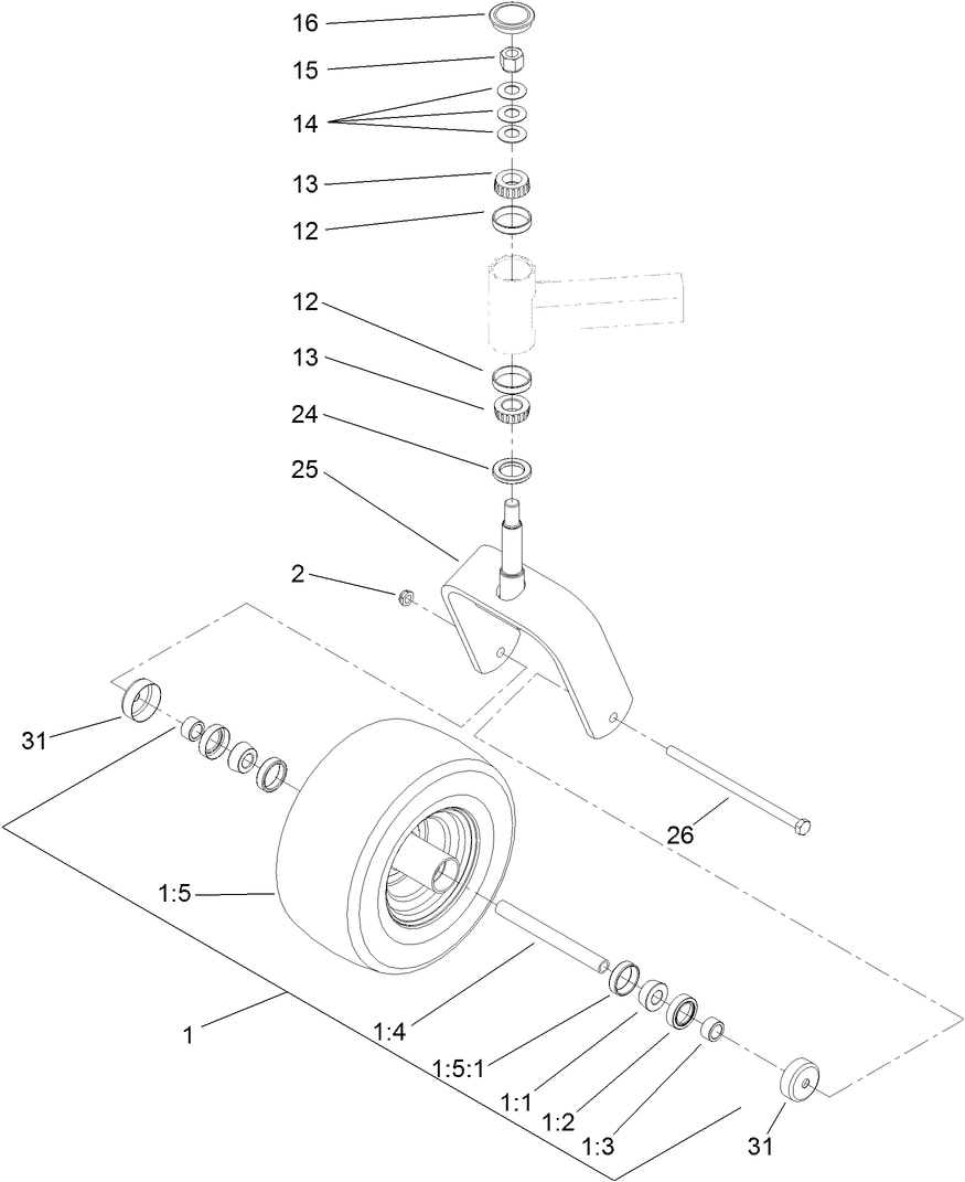 Fork And Caster Wheel Assembly Diagram and Parts List for 74267 403247200-999999999 Toro Lawn Mower