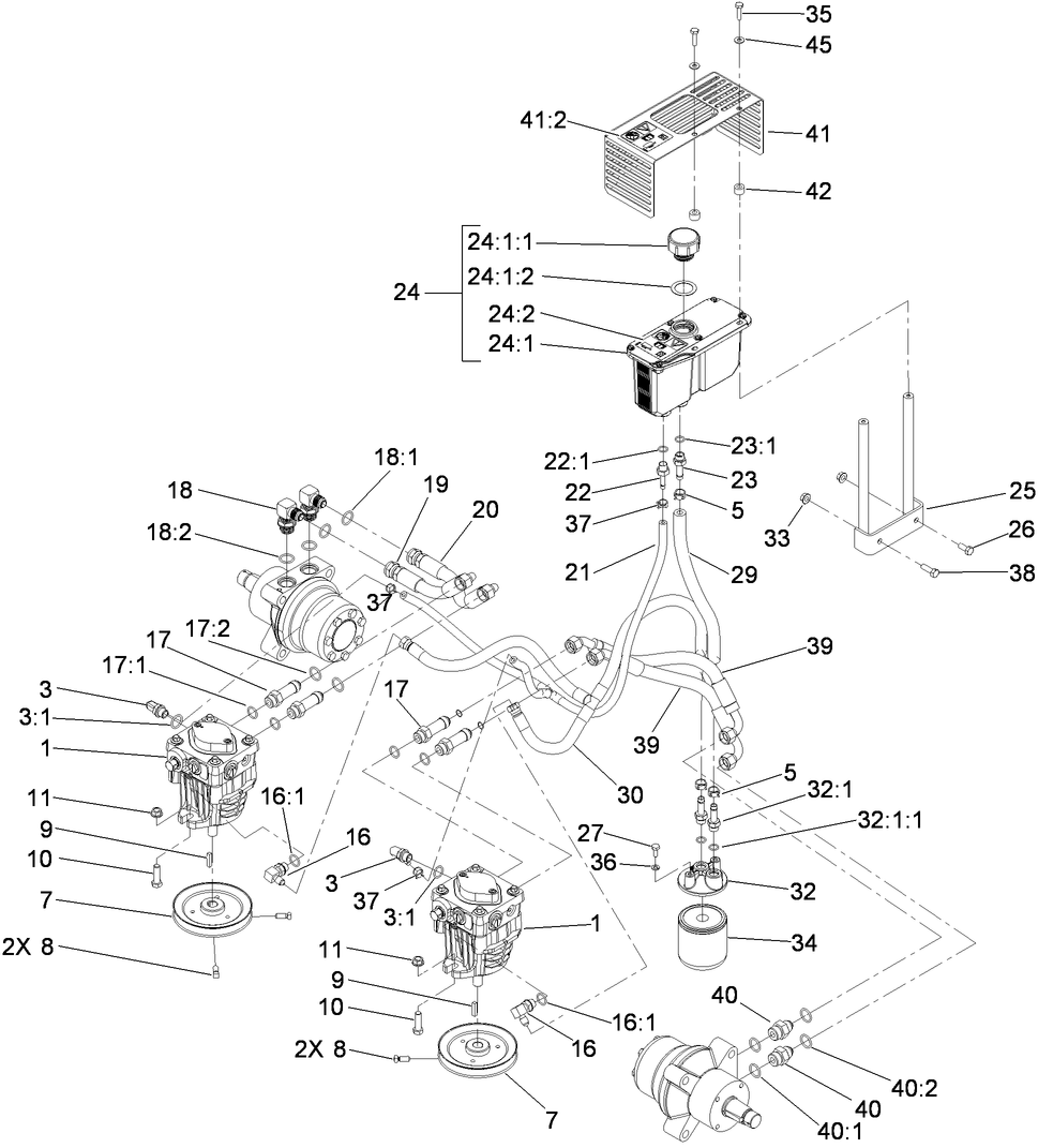 Hydraulic Assembly Diagram and Parts List for 74450TE (310000001-310999999)(2010) Toro Lawn Mower