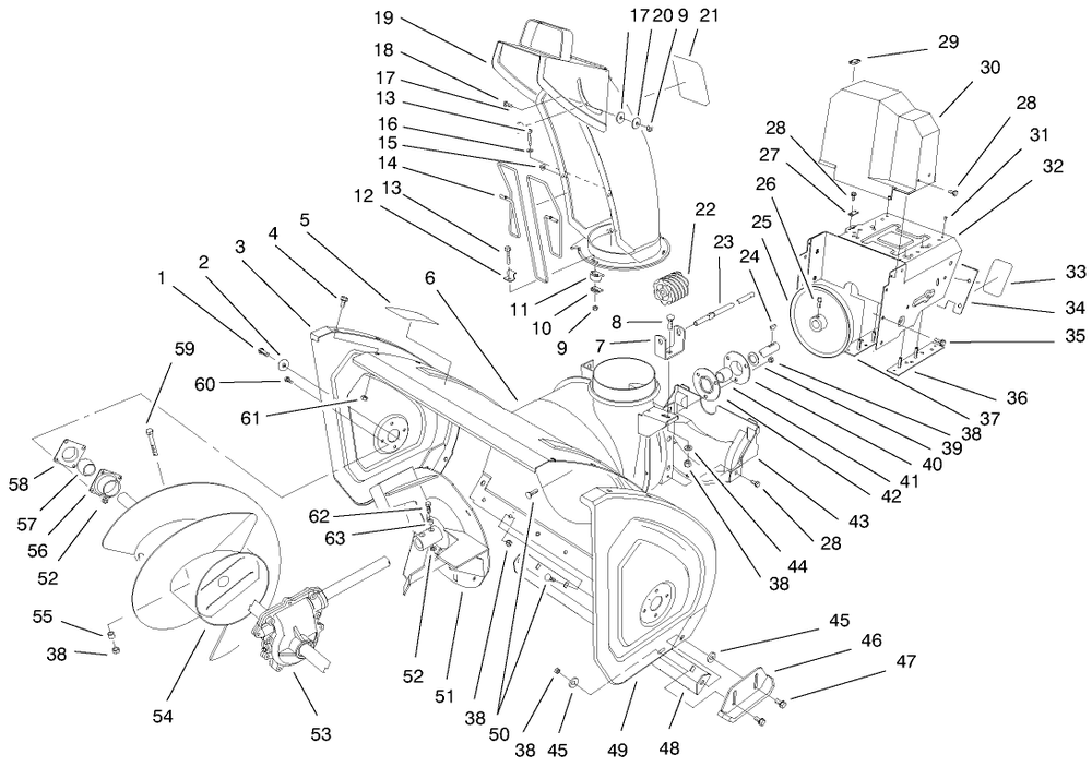 Housing Assembly Diagram and Parts List for 38590 9900001 - 9999999 Toro Snow Blower