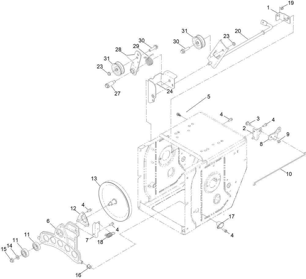 Auger Drive Assembly Diagram and Parts List for 38701 411700000 - 999999999 Toro Power Broom