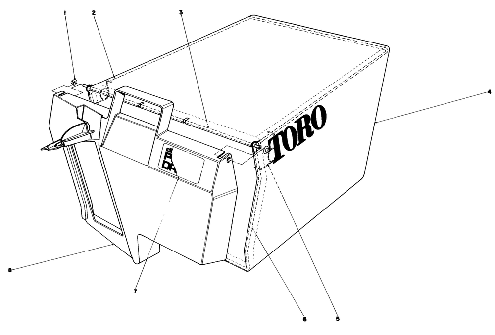 Grass Bag Assembly Diagram and Parts List for 20715 1000001 - 1999999 Toro Lawn Mower