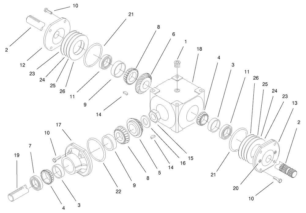 Gearcase Assembly Diagram and Parts List for 74187 (200000001-200000500)(2000) Toro Lawn Mower