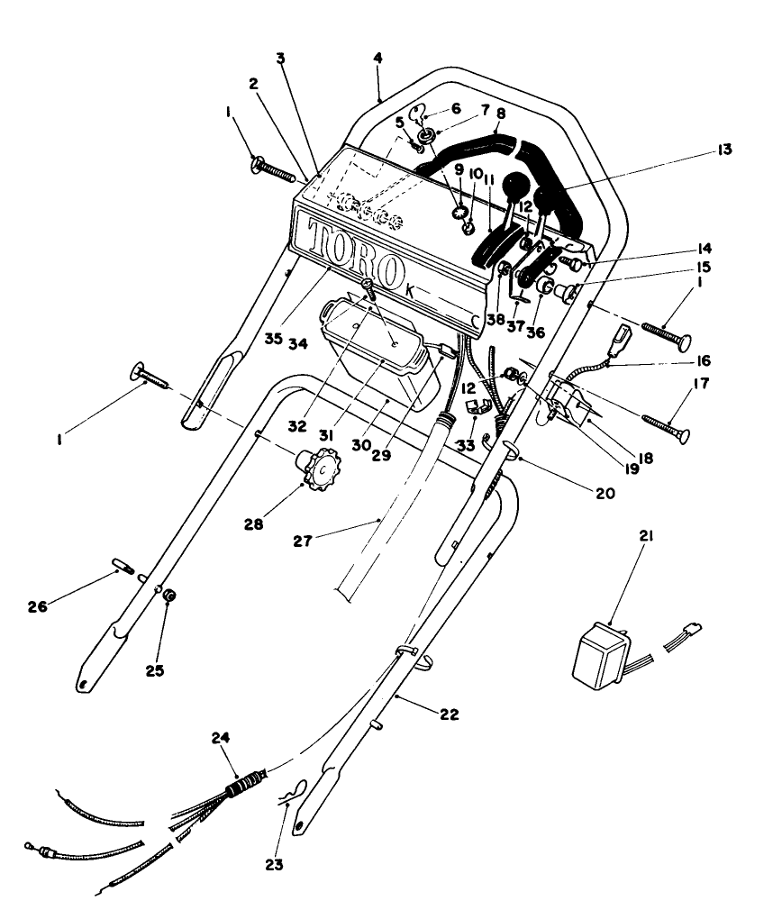 Handle Assembly Diagram and Parts List for 16770 4000001 - 4999999 Toro Lawn Mower