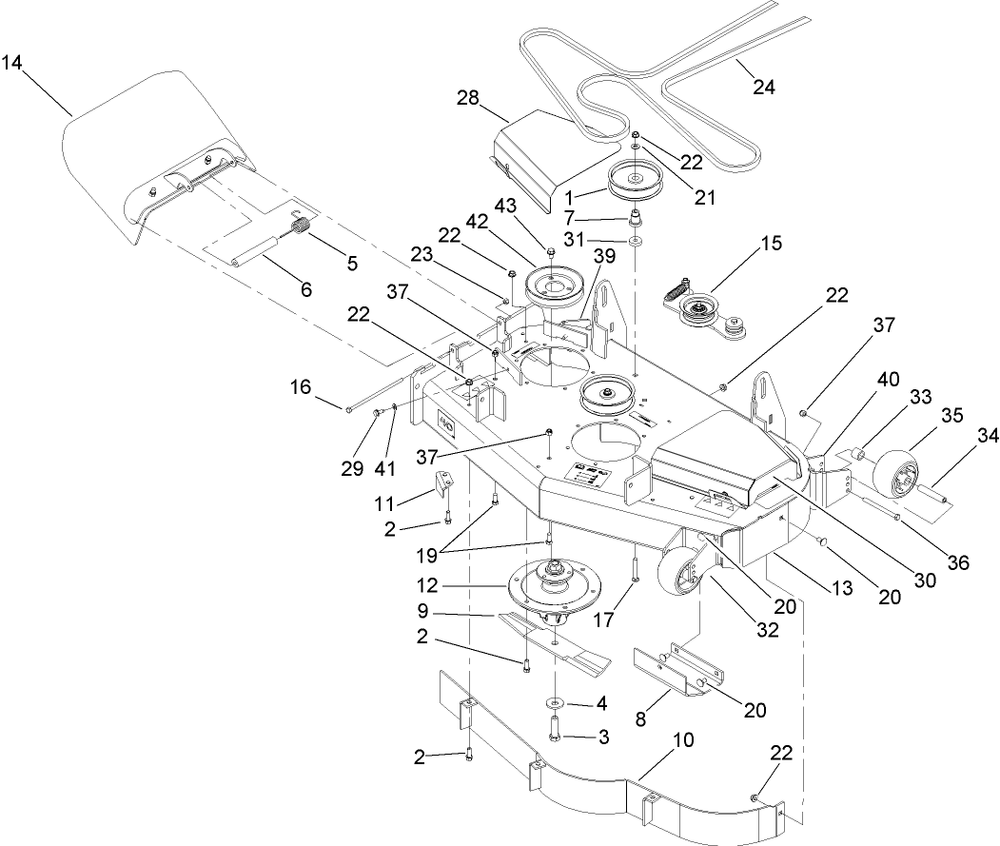 Deck Assembly Diagram and Parts List for 74409TE (280000001-280999999)(2008) Toro Lawn Mower