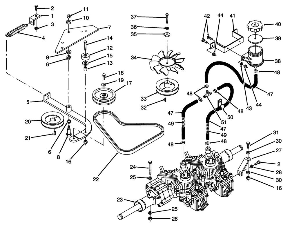 Transmission & Drive System Assembly Diagram and Parts List for Y1-20OE03 2000001 - 2999999 Toro Lawn Tractor