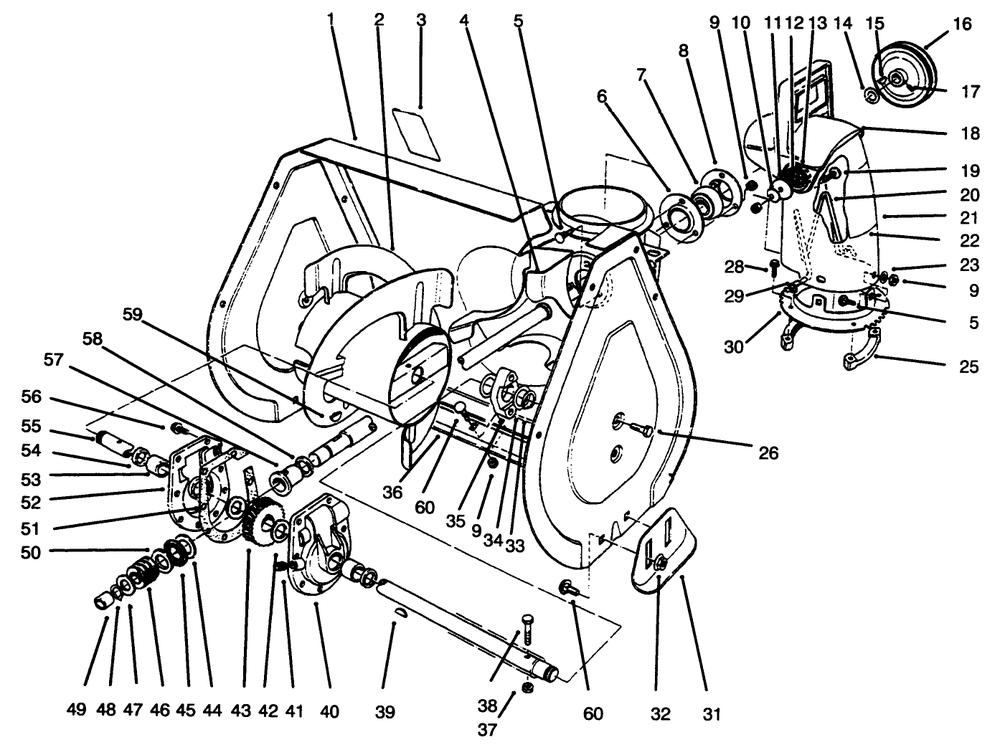 Auger Assembly Diagram and Parts List for 38072 6900001 - 6999999 Toro Snow Blower