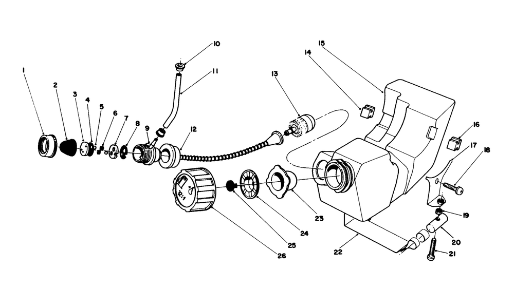 Fuel Tank Assembly Diagram and Parts List for 51643 7000001 - 7999999 Toro Trimmer