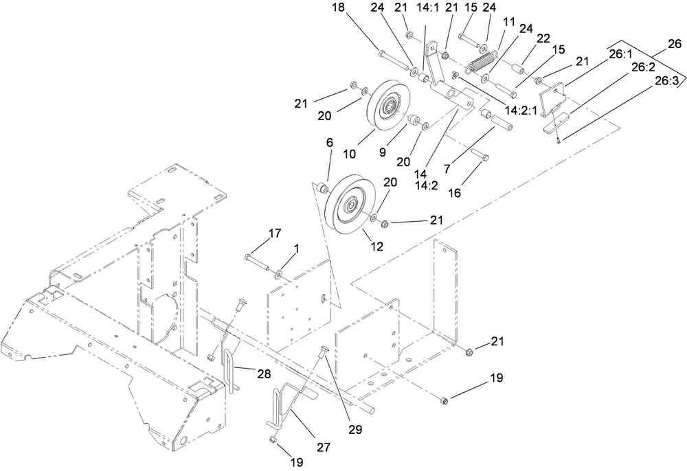Drive Idler Assembly Diagram and Parts List for 74291 (290000001-290999999)(2009) Toro Lawn Mower