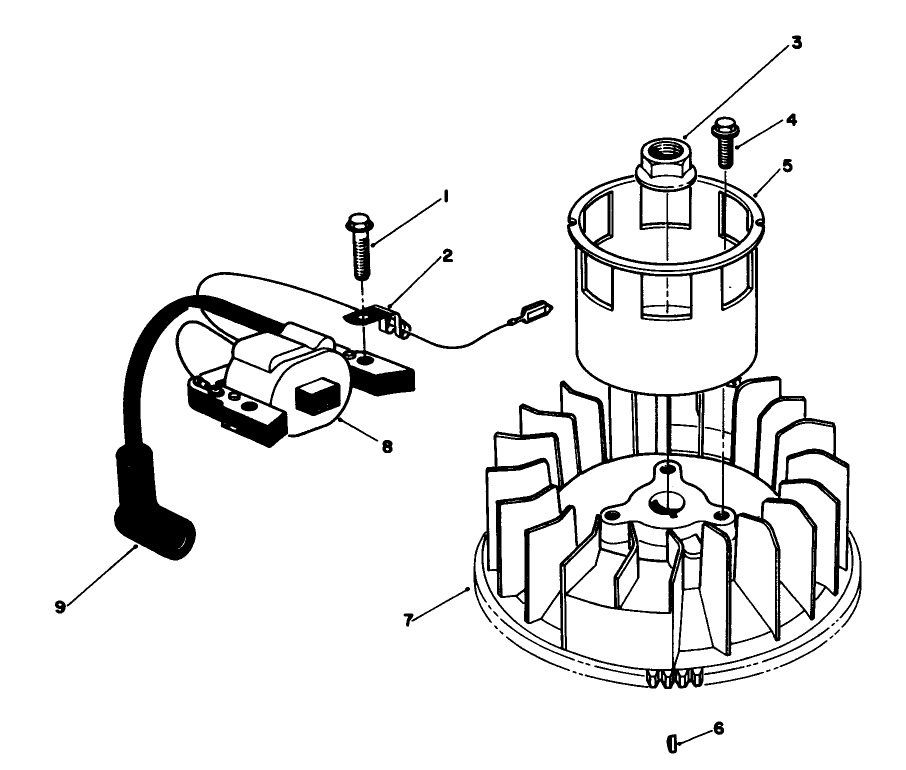 Magneto & Flywheel Assembly Diagram and Parts List for 20522C 6000001 - 6999999 Toro Lawn Mower